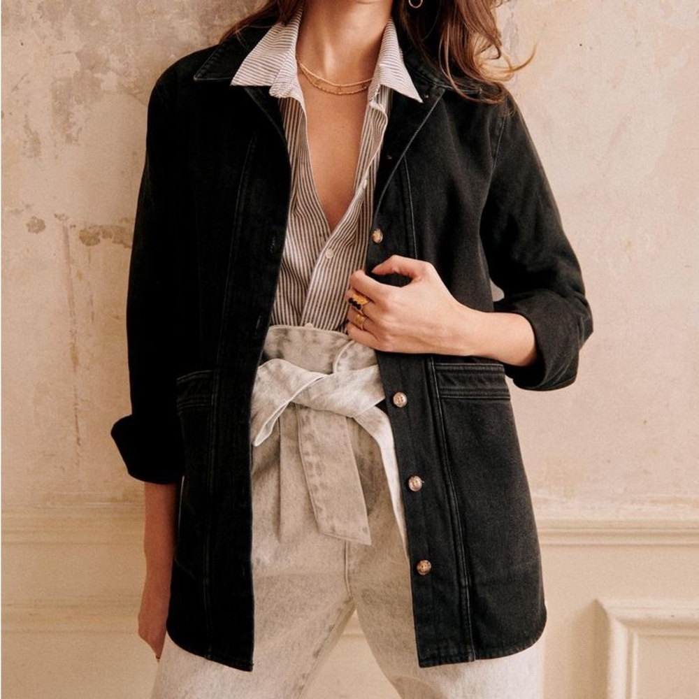Will Jacket Sezane Black Denim L NWOT Barn Jacket